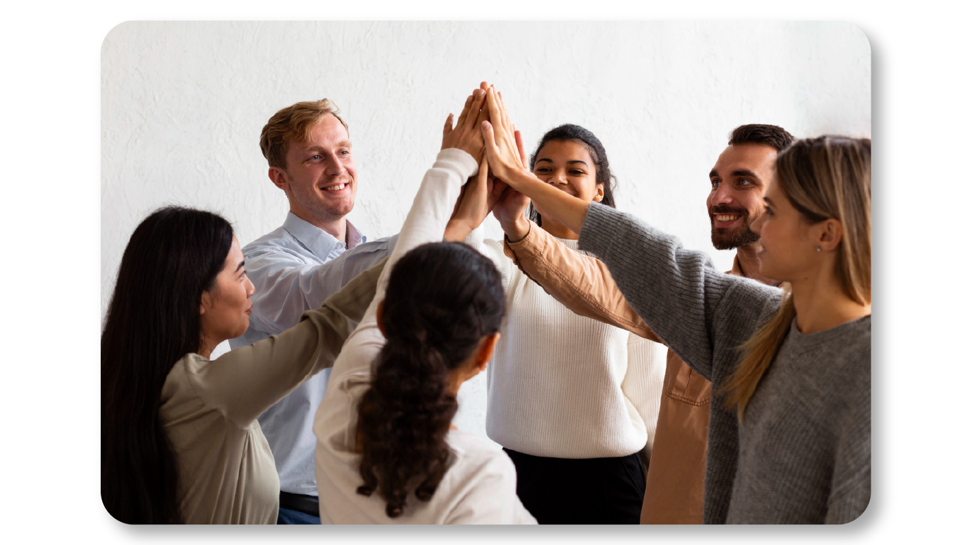 Group of employees working happily