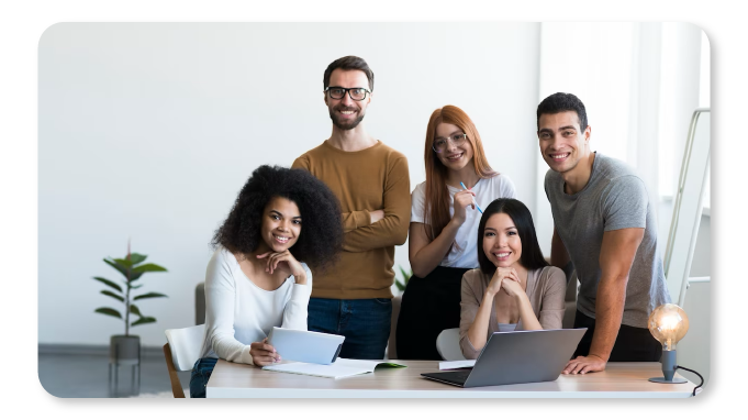 Group of happy employees in a healthy work environment